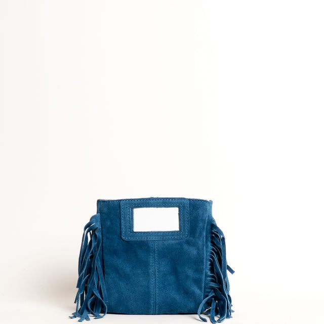 W by Whitemood-Mini borsa a mano scamociata con frange - denim