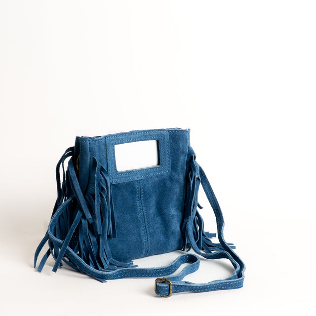 W by Whitemood-Mini borsa a mano scamociata con frange - denim
