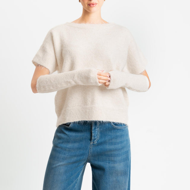 Tensione in-Maglia mohair mezza manica con manicotti - burro