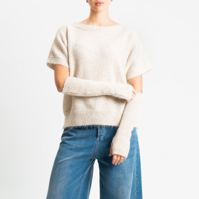 Tensione in-Maglia mohair mezza manica con manicotti - cacha