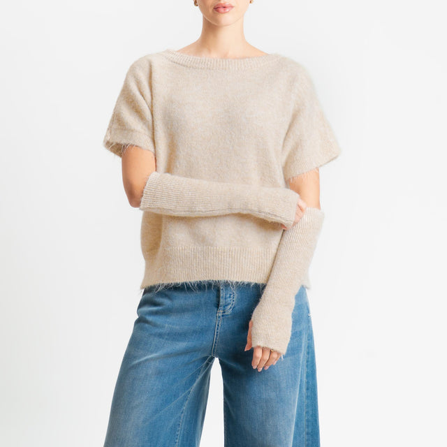 Tensione in-Maglia mohair mezza manica con manicotti - cacha