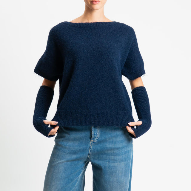 Tensione in-Maglia mohair mezza manica con manicotti - blu