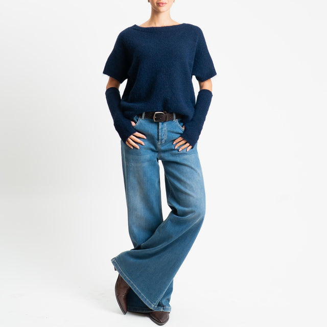 Tensione in-Maglia mohair mezza manica con manicotti - blu