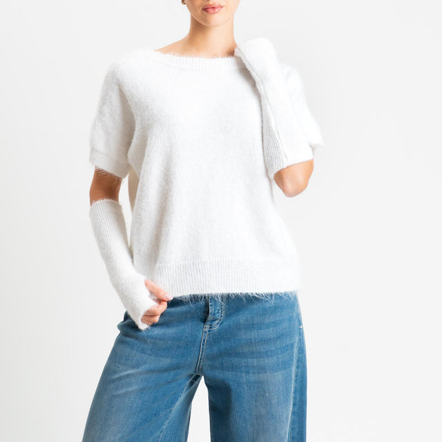 Tensione in-Maglia mohair mezza manica con manicotti - bianco