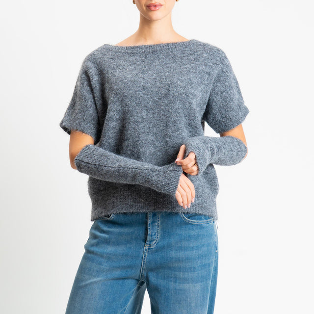 Tensione in-Maglia mohair mezza manica con manicotti - grigio melange
