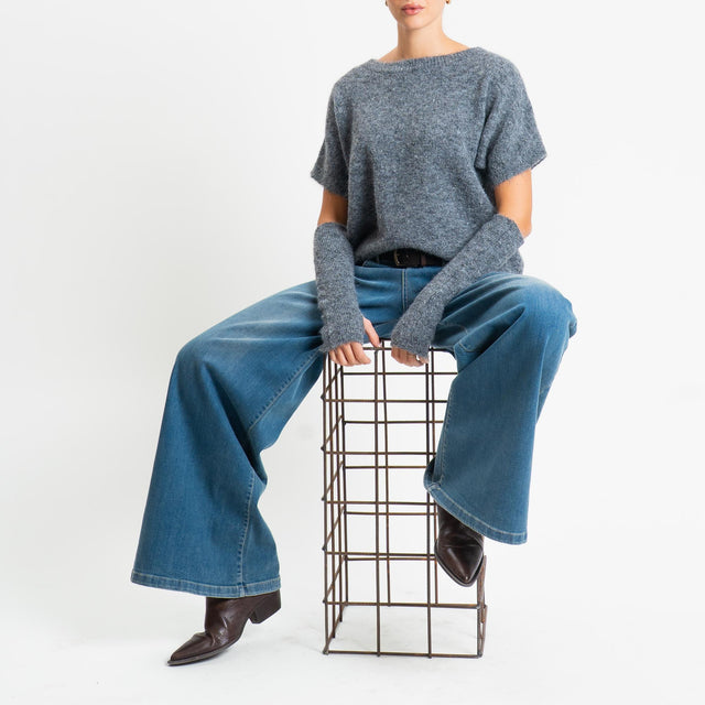 Tensione in-Maglia mohair mezza manica con manicotti - grigio melange