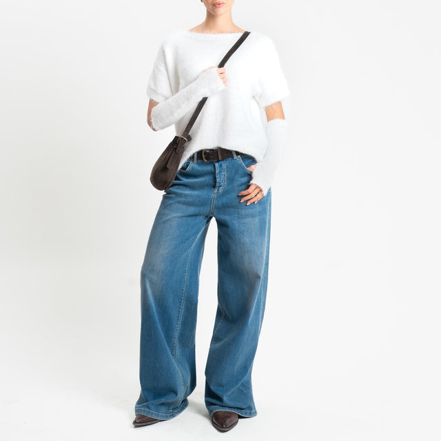Tensione in-Maglia mohair mezza manica con manicotti - bianco
