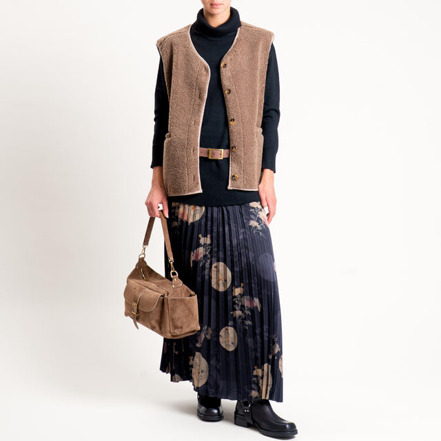 Anonyme-Gonna plissé fantasia floreale - nero/beige