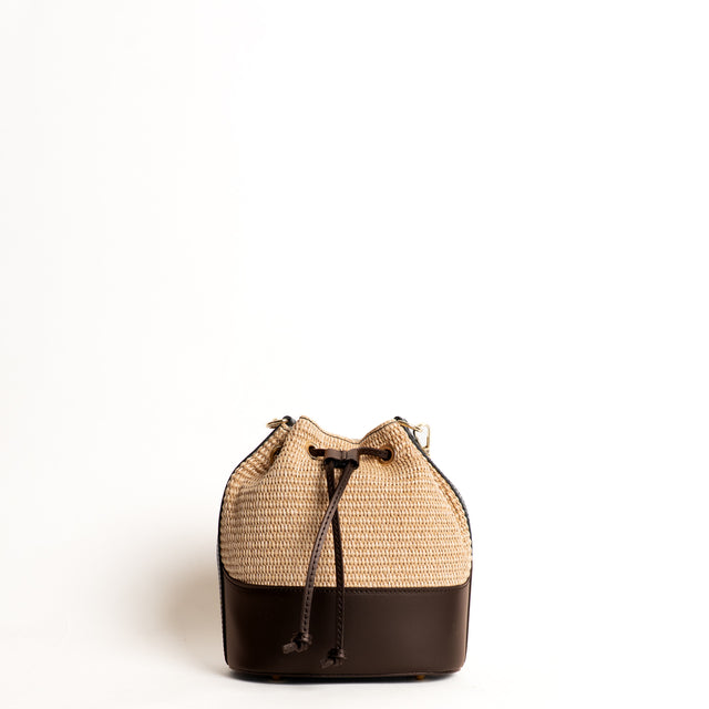 W by Whitemood-Borsa secchiello in rafia e pelle - caffe'
