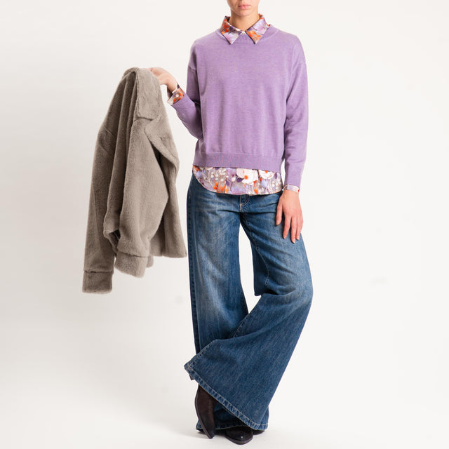 Anonyme-Camicia SOFT-HAND SATIN fantasia floreale - taupe/orange/peonia