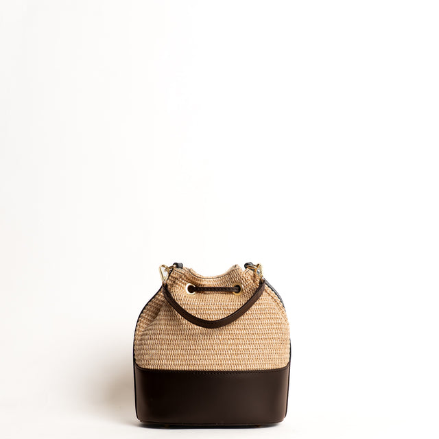 W by Whitemood-Borsa secchiello in rafia e pelle - caffe'