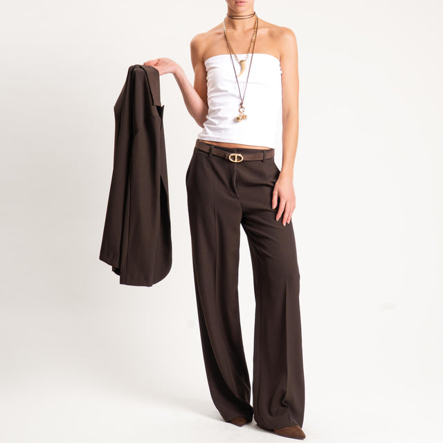 Zeroassoluto-Pantalone BERYL palazzo tessuto fluido - moro