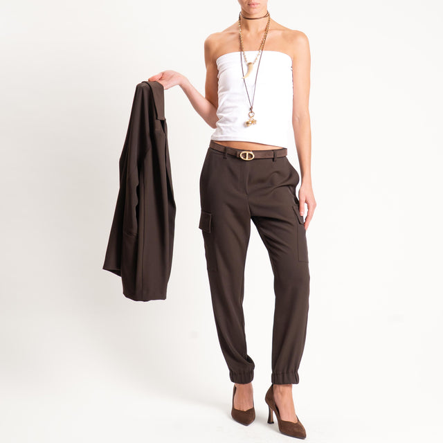 Zeroassoluto-Pantalone BEAUTY cargo tessuto fluido - moro
