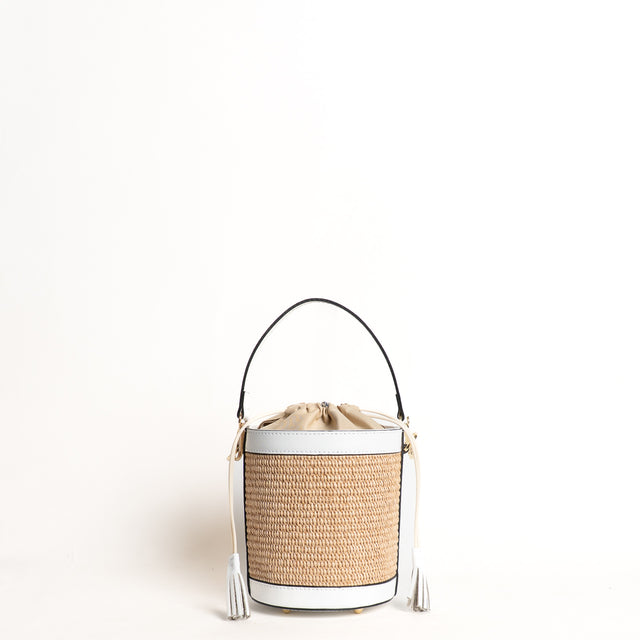 W by Whitemood- Mini secchiello in rafia e pelle - Bianco