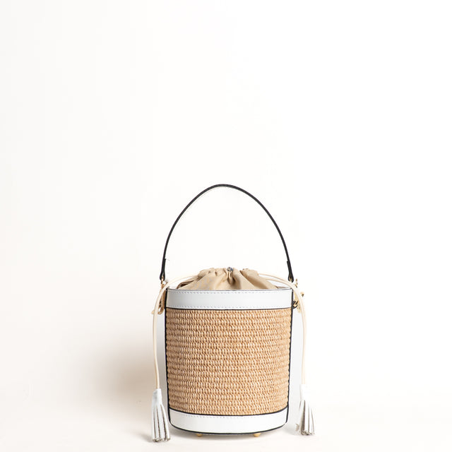 W by Whitemood- Mini secchiello in rafia e pelle - Bianco