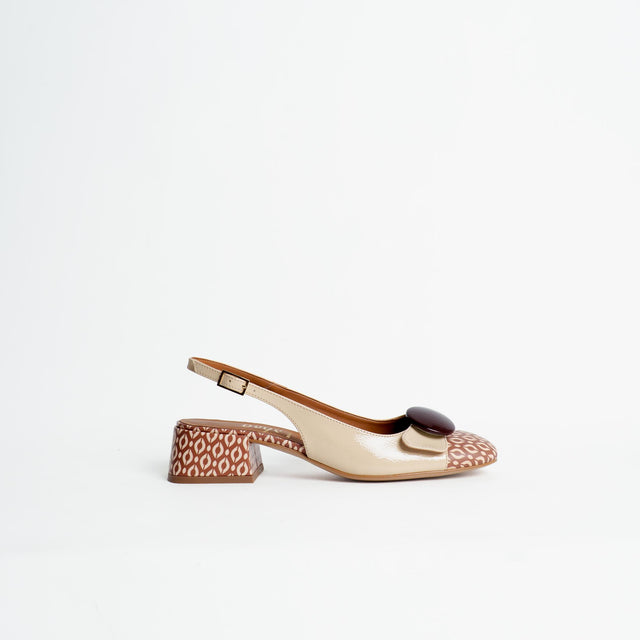 Ovyè- Slingback con trama optical - cuoio/crema