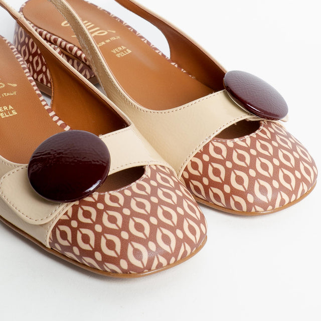 Ovyè- Slingback con trama optical - cuoio/crema