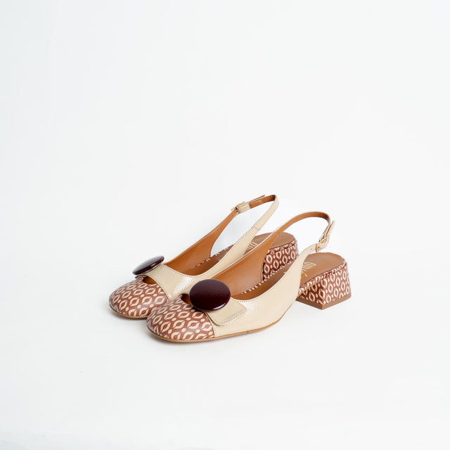 Ovyè- Slingback con trama optical - cuoio/crema