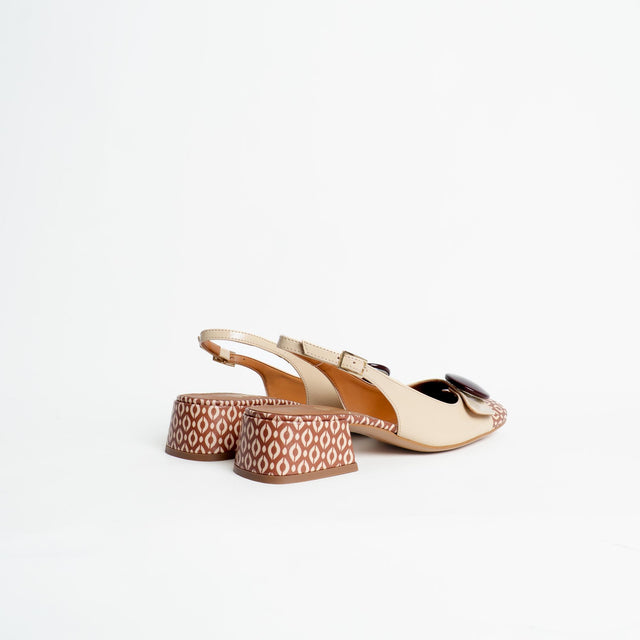 Ovyè- Slingback con trama optical - cuoio/crema