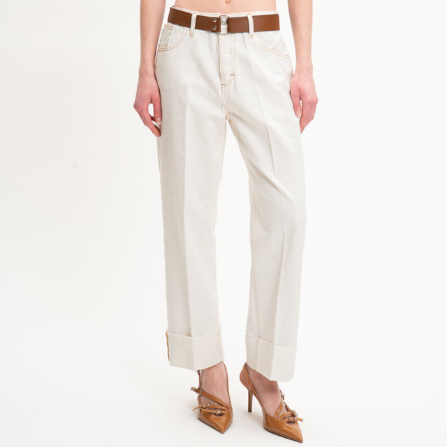 Haveone - Pantalón MANDY de algodón dril lavado a la piedra - blanco roto