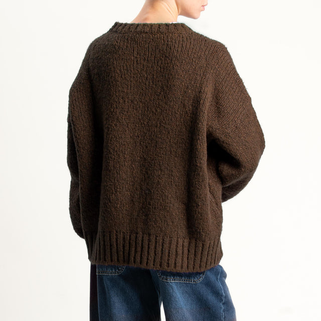 Vicolo-Maglia girocollo bordi a coste misto lana - moro