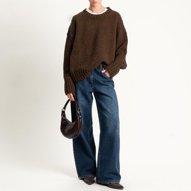 Vicolo-Maglia girocollo bordi a coste misto lana - moro