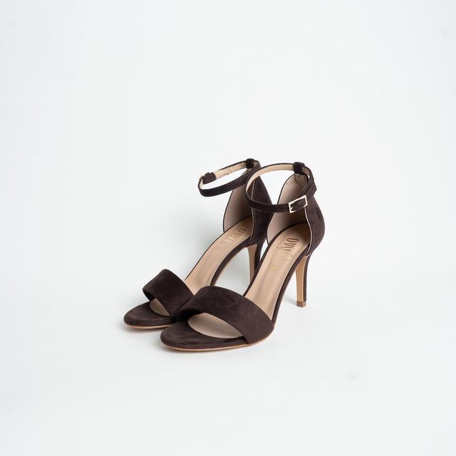 Ovyè- Sandalo con tacco in camoscio - moro