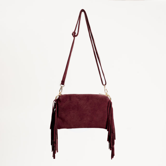 W by Whitemood- Borsa a spalla scamosciata con frange - vino
