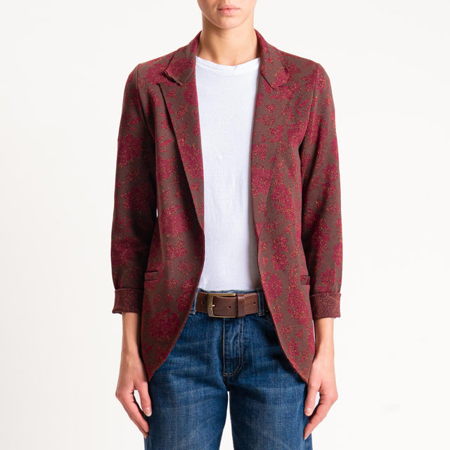 Zeroassoluto-Giacca JIN elasticizzata - floreale lurex cioccolato/vino
