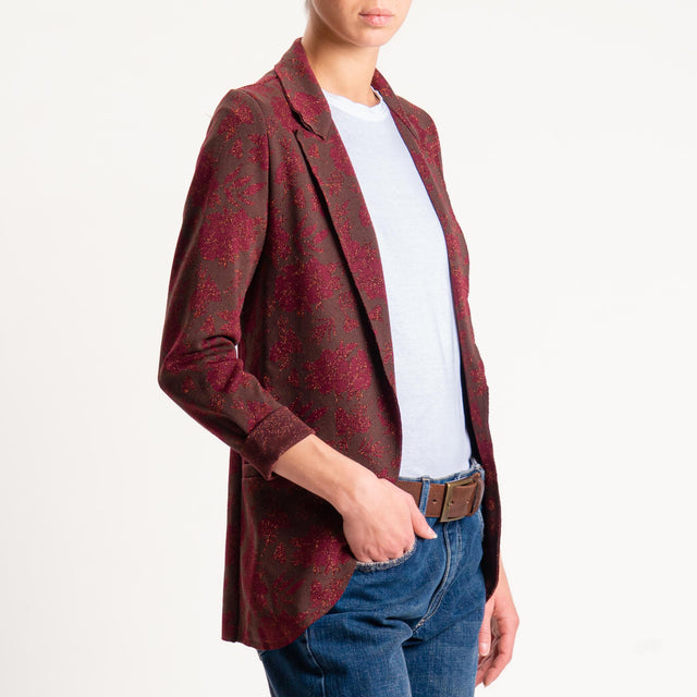 Zeroassoluto-Giacca JIN elasticizzata - floreale lurex cioccolato/vino