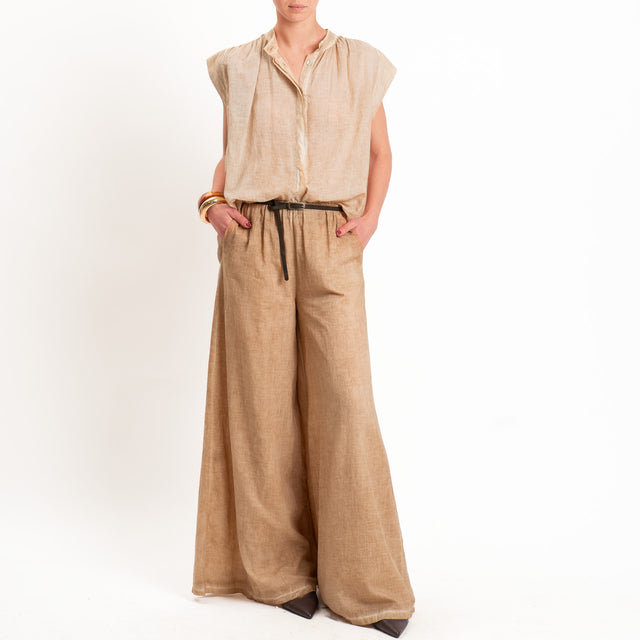 Haveone-Camicia smanicata mussola tie dye - nocciola