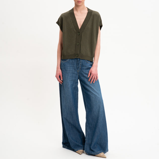 Vicolo-Gilet scollo v bordi a coste - militare