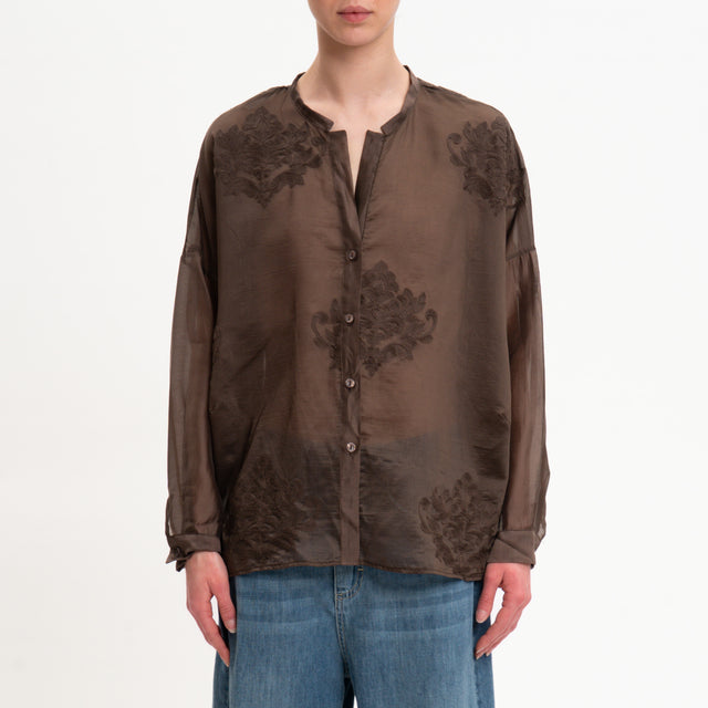 Motel-Camicia mussola con ricami - moro