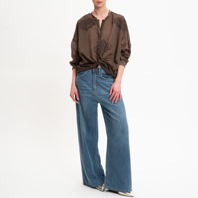 Motel-Camicia mussola con ricami - moro
