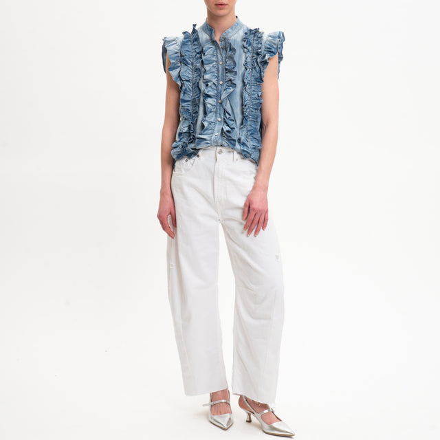 Motel-Camicia chambray smanicata con rouches - denim