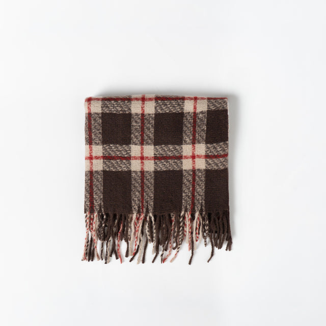 Vicolo-Sciarpa check con frange - moro/sand/rosso