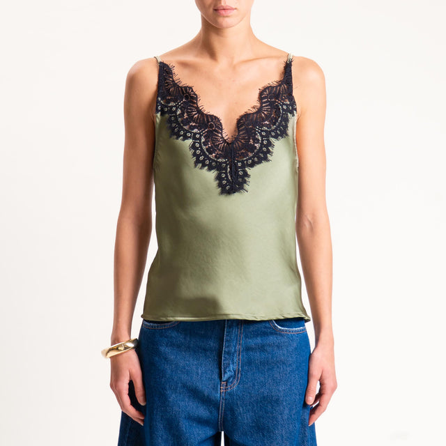 Tensione in-Top satin con pizzo - militare