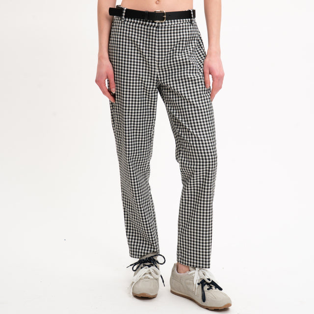Pantalón Motel-Gingham con espalda elástica y cinturón - leche/negro