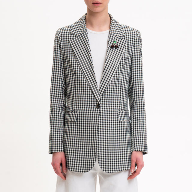 Chaqueta Motel-Vichy con broche de cereza - Leche/Negro
