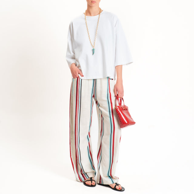 Tensione in-Pantalone a righe misto lino - burro/nero/rosso