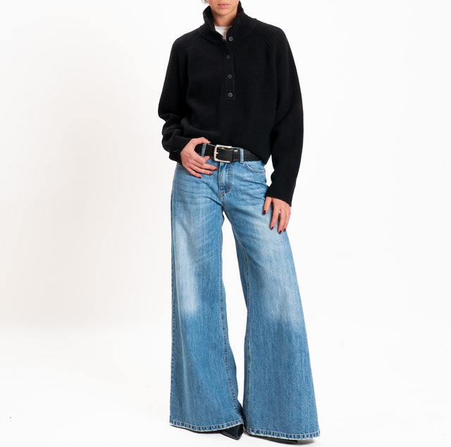 Philia loft-Maglia 100% LANA a coste - nero