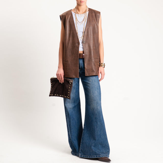 Tensione in- Gilet over similpelle invecchiata - moro