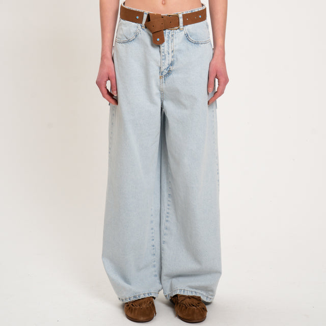 Motel-Jeans de lona ligera de pierna ancha con cinturón - denim