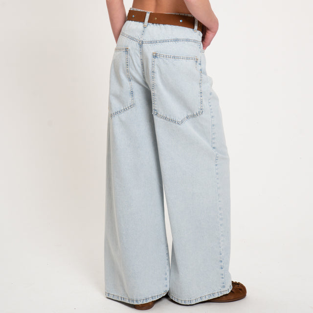 Motel-Jeans de lona ligera de pierna ancha con cinturón - denim