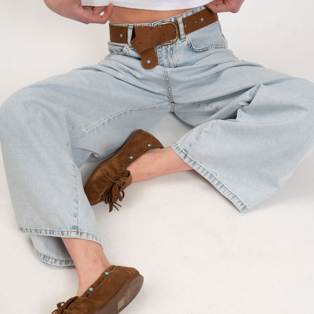 Motel-Jeans de lona ligera de pierna ancha con cinturón - denim