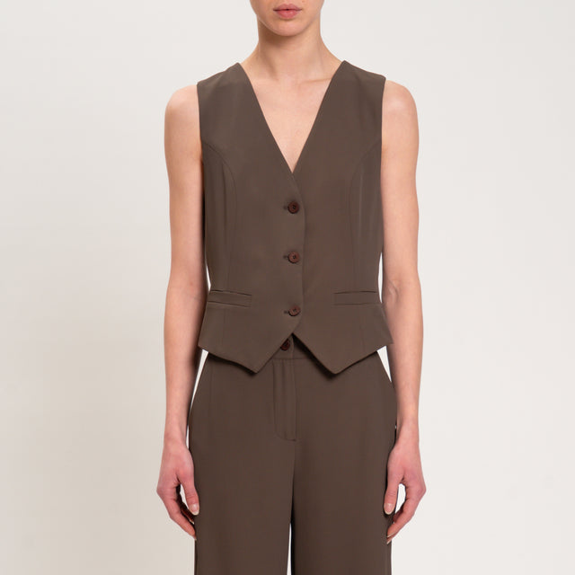 Dixie-Completo gilet e pantalone tessuto fluido - moro