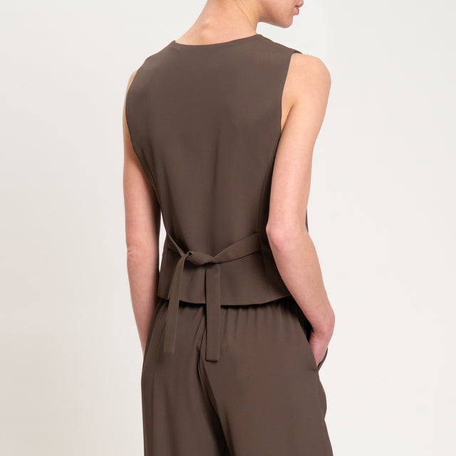 Dixie-Completo gilet e pantalone tessuto fluido - moro