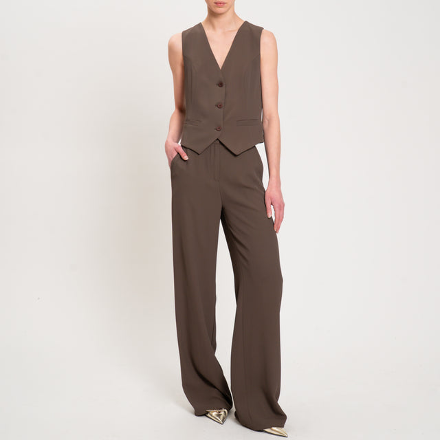 Dixie-Completo gilet e pantalone tessuto fluido - moro