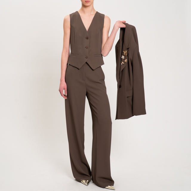 Dixie-Completo gilet e pantalone tessuto fluido - moro