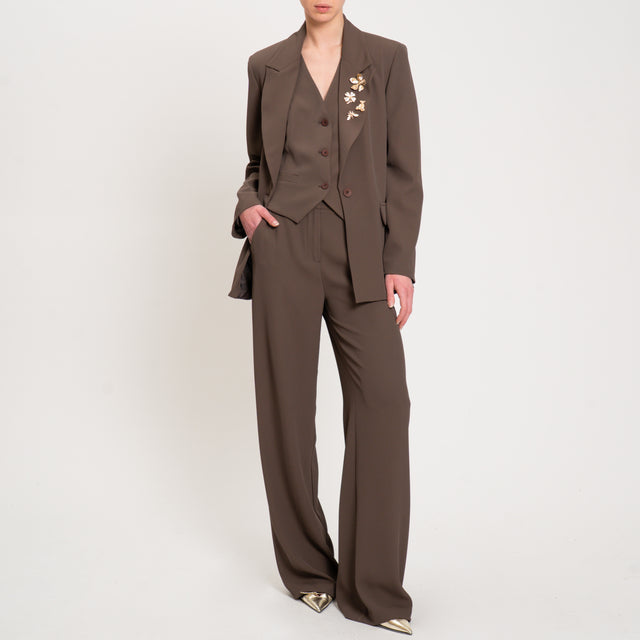 Dixie-Completo gilet e pantalone tessuto fluido - moro